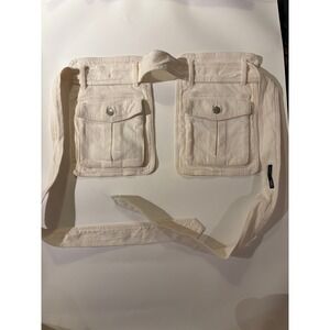 Zara Cream Denim Utility Belt Bag Double Cargo Pocket Waist Bag Fanny Pack M